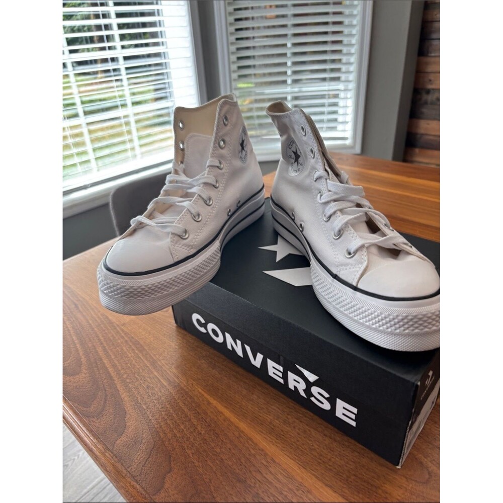 NEW Converse Chuck Lift Canvas Hightop Shoes Optical White Black Womens Size 9.5